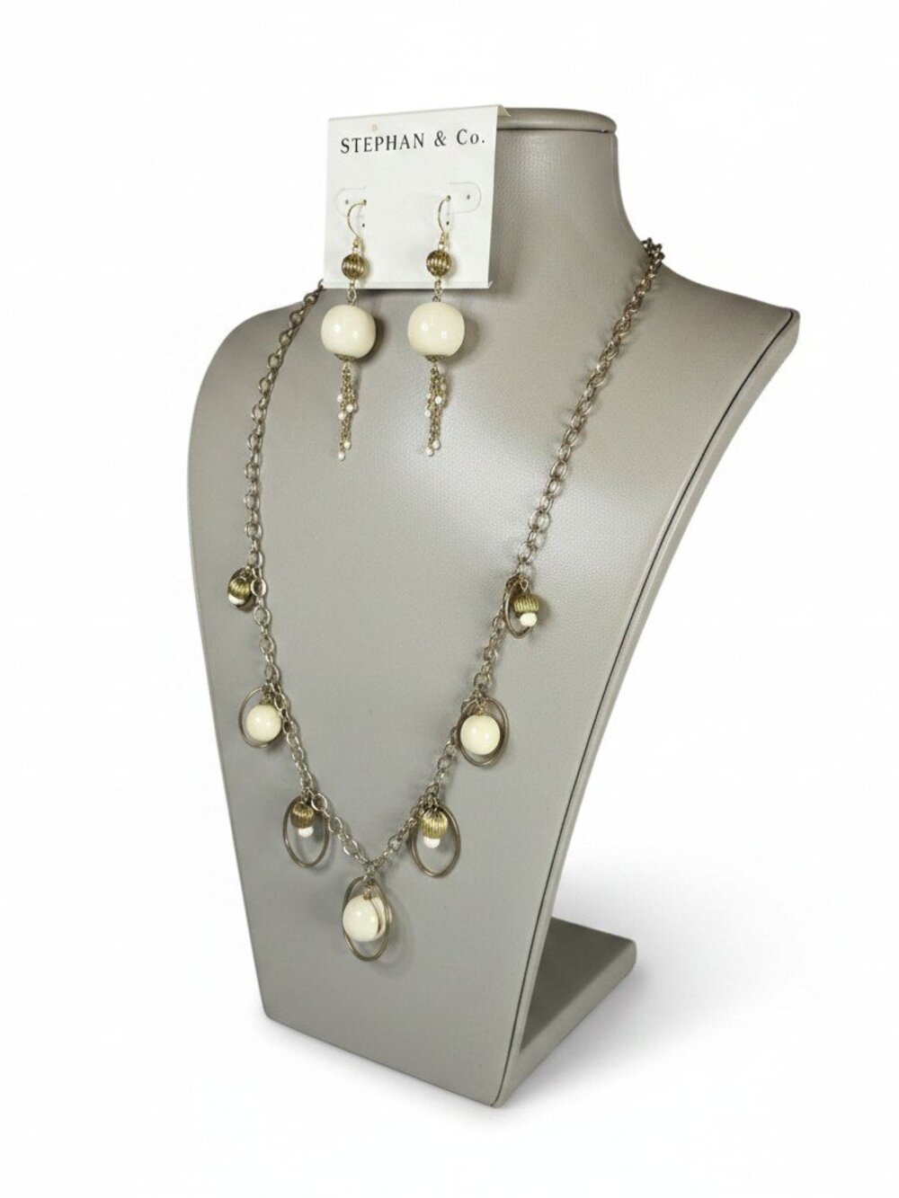 Stephan & Co Women's Bohemian Burnished Gold Beige Necklace & Earring Set NWT